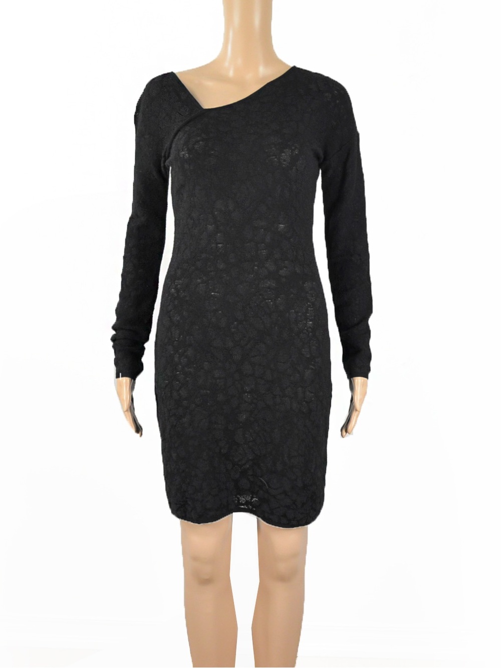 M Missoni Black Lace Long Sleeve Asymmetrical Mini Dress